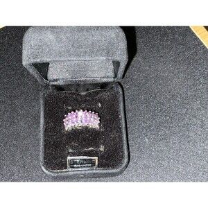 925 Thailand Amethyst 27 Stones Dark Purple Ring Size 8